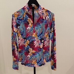 Tommy Bahama Pink and Blue Floral Golf and Tennis 1/4 zip